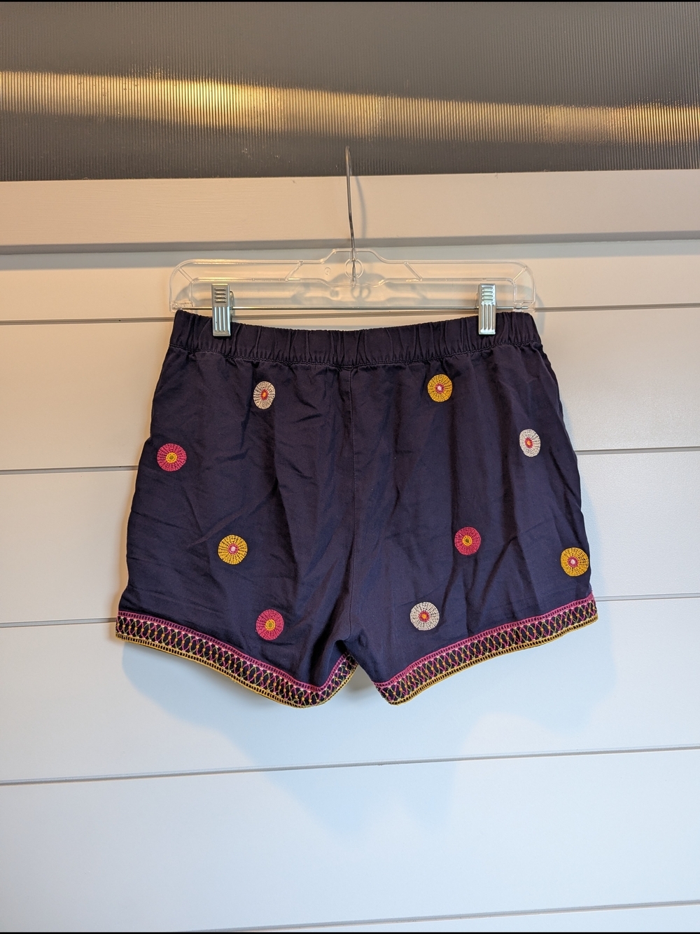 Madewell Embroidered cotton Shorts Elastic Waist Midnight Blue Boho Size XS - Picture 6 of 11
